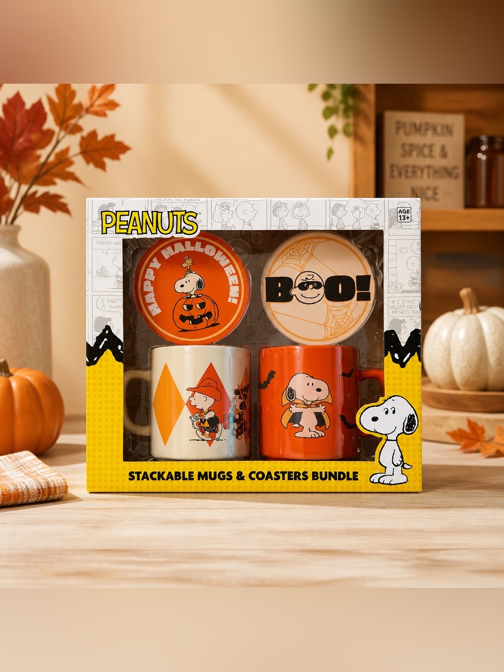 Peanuts Snoopy Halloween Stackable Mugs & Coasters Set